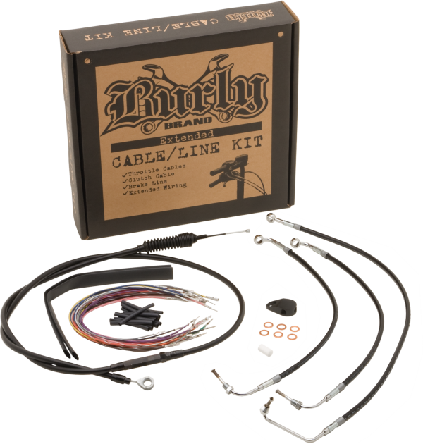 Burly, Burly Brand 14&#8243; Ape Black Abs Control Kit for 2017-2020 Harley Davidson FLHR FLTRU FLTRXS &#8211; Throttle, Clutch, Brake Line, Wiring &#8211; DOT, SAE &#8211; Rust Preventative Finish &#8211; Cable Kits for Apehangers, Bagger Apehangers, T-Bar, Drag Bars, Knobtown Cycle