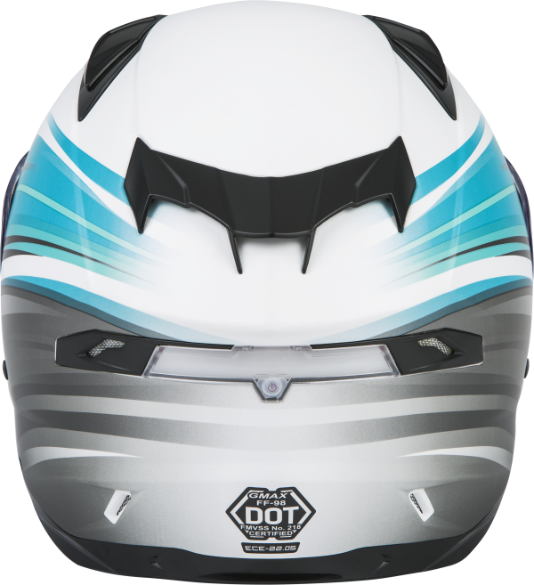Helmet, GMAX FF-98 Full Face Osmosis Helmet Matte White Teal Grey Md ECE/DOT Approved with LED Rear Light &#8211; Lightweight Poly Alloy Shell, Quick Release Shield &#8211; Helmet Full Face, Knobtown Cycle
