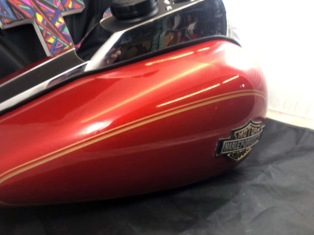 FXR Red with Gold Fuel Tank with Gauge for sale., Knobtown Cycle