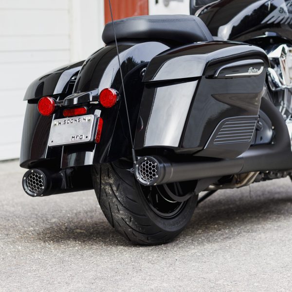Grand Prix Mufflers, Grand Prix Mufflers Black Cheiftain / Challenger `14 Up | FIREBRAND | Made in USA | Stainless Steel Baffles | Deep Exhaust Note | Indian Motorcycle Fitment | Asphalt Black Finish | High Performance Packing, Knobtown Cycle