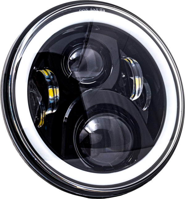 7 inch, 7&#8243; LED Headlight Black Halo Indian by LETRIC LIGHTING CO &#8211; 810088722424 &#8211; High-quality headlight for Indian motorcycles with black halo design. Ideal for enhancing visibility and style, Knobtown Cycle