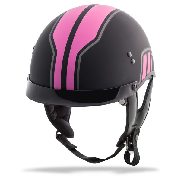 Helmet, GMAX HH-65 Half Helmet Full Dressed Twin Matte Black/Pink XS | DOT Approved, COOLMAX Interior, Dual Density EPS | Intercom Compatible | Helmet &#8211; Half Helmets, Knobtown Cycle