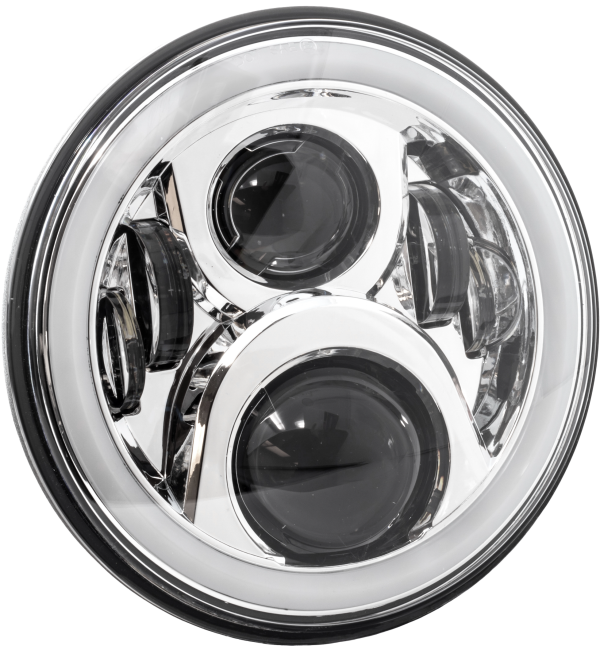 7 inch, 7&#8243; LED Headlight Chrome Halo Indian by LETRIC LIGHTING CO &#8211; 810088722431 &#8211; Brighten up your ride with this high-quality headlight. Perfect for Indian motorcycles, Knobtown Cycle