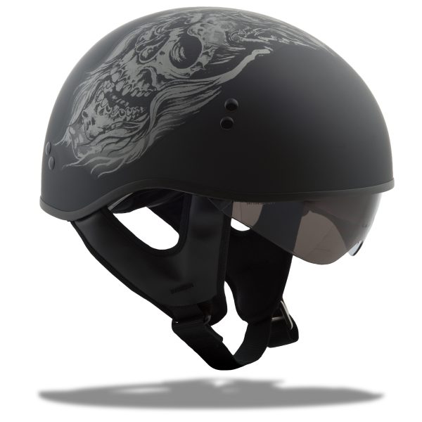 Hh 65 Half Helmet Ghost, GMAX HH-65 Half Helmet Ghost/Rip Naked Matte Black/Silver Md &#8211; DOT Approved, COOLMAX Interior, Dual-Density EPS Technology &#8211; Intercom Compatible, Knobtown Cycle