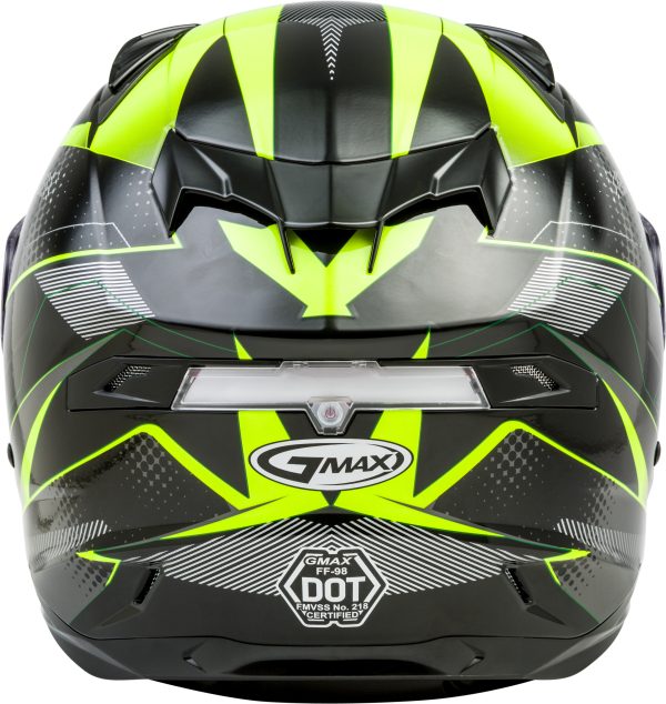 Helmet, GMAX FF-98 Full Face Apex Helmet Black/Hi Vis Sm | ECE/DOT Approved, LED Rear Light, Quick Release Shield | Lightweight Poly Alloy Shell | Breath Deflector, UV Protection | Intercom Compatible, Knobtown Cycle