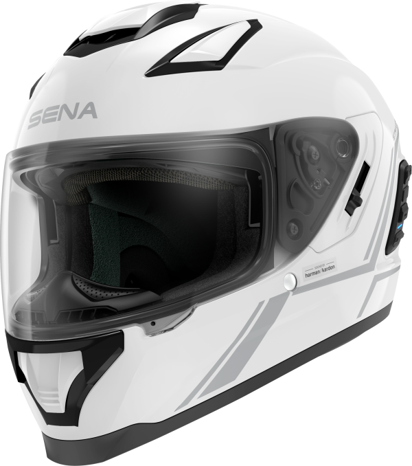 Stryker, Sena Stryker Full Face Helmet with Mesh Intercom Gloss White 2x &#8211; Premium Speakers &#038; Microphone by Harman Kardon &#8211; DOT &#038; ECE Certified &#8211; Bluetooth Intercom &#8211; Retractable Sun Visor &#8211; Intermediate Oval Fit, Knobtown Cycle