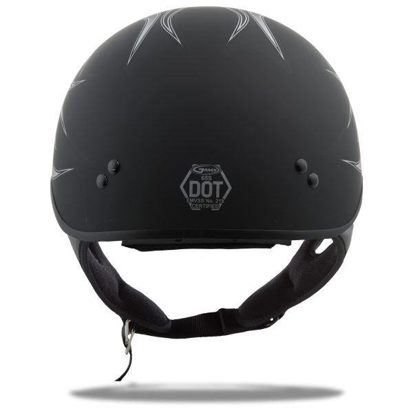 Gm 65 Half Helmet Flame Matte Black/Dark Silver Xl, GMAX GM-65 Half Helmet Flame Matte Black/Dark Silver XL | Coolmax Interior, Dual-Density EPS, DOT Approved | Motorcycle Half Helmet, Knobtown Cycle