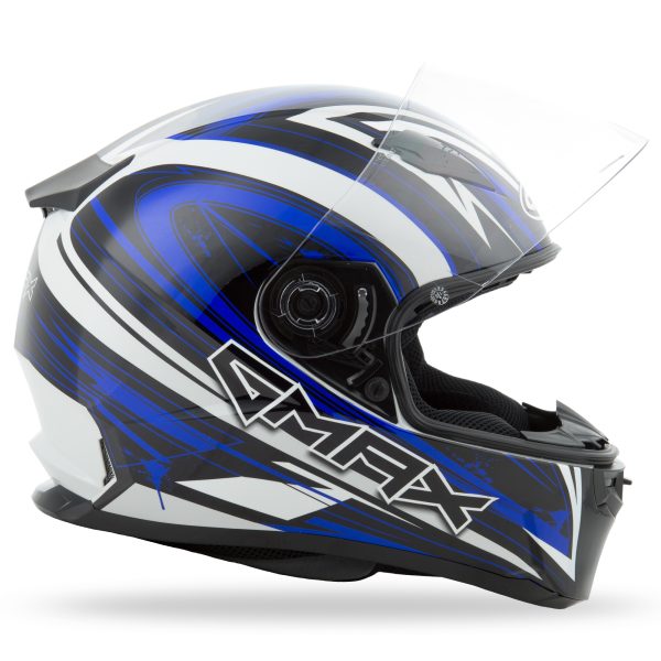 Helmet, GMAX FF-49 Full Face Warp Helmet White/Blue Md &#8211; Lightweight DOT Approved Helmet with COOLMAX® Interior, UV400 Resistant Shield, and Ventilation System &#8211; Intercom Compatible, Knobtown Cycle