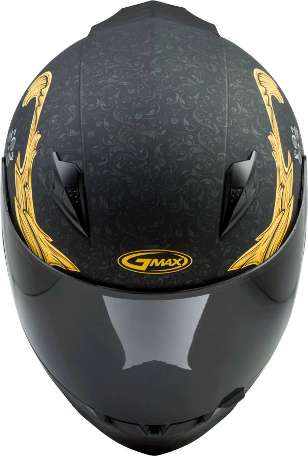 Helmet, GMAX FF-49 Full Face Yarrow Helmet Matte Black/Gold LG | DOT Approved Lightweight Helmet with COOLMAX® Interior and UV400 Protection | Intercom Compatible | 191361070693, Knobtown Cycle