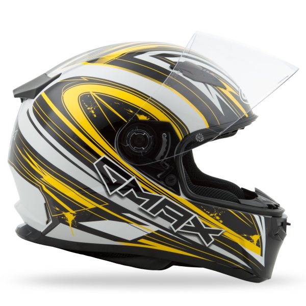 Helmet, GMAX FF-49 Full Face Warp Helmet White/Yellow Md &#8211; Lightweight DOT Approved Helmet with COOLMAX® Interior, UV400 Resistant Shield, and Ventilation System &#8211; Intercom Compatible &#8211; Helmet &#8211; Full Face, Knobtown Cycle