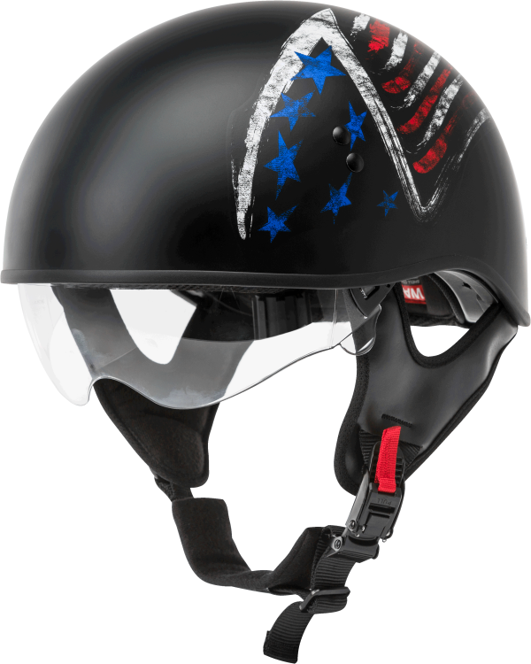 Hh 65 Half Helmet Bravery Matte Black/Red/White/Blue Lg, GMAX HH-65 Half Helmet Bravery Matte Black/Red/White/Blue LG | DOT Approved, COOLMAX Interior, Dual-Density EPS Technology | Intercom Compatible | Motorcycle Helmet, Knobtown Cycle