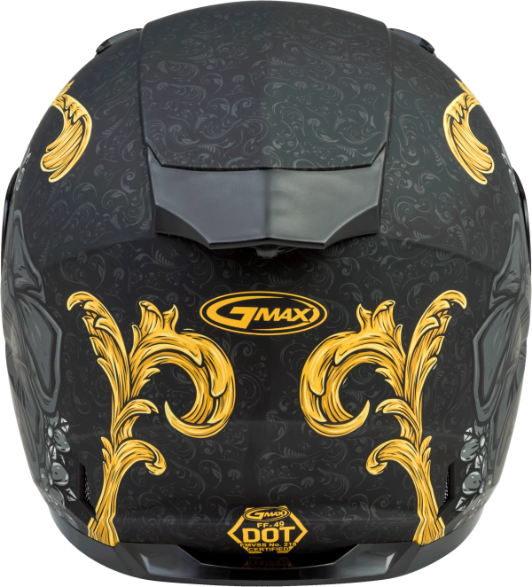 Helmet, GMAX FF-49 Full Face Yarrow Helmet Matte Black/Gold XS | DOT Approved, COOLMAX Interior, UV400 Protection, Lightweight | 191361070730, Knobtown Cycle
