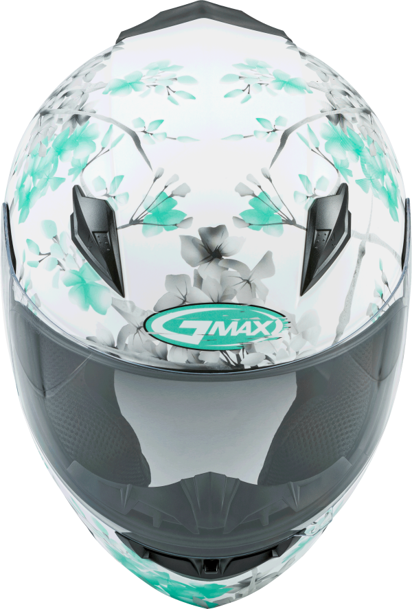 Helmet, GMAX FF-49 Full Face Blossom Helmet Matte White/Teal/Grey XL &#8211; Lightweight DOT Approved Helmet with COOLMAX® Interior and UV400 Protection &#8211; Intercom Compatible &#8211; Helmet &#8211; Full Face, Knobtown Cycle