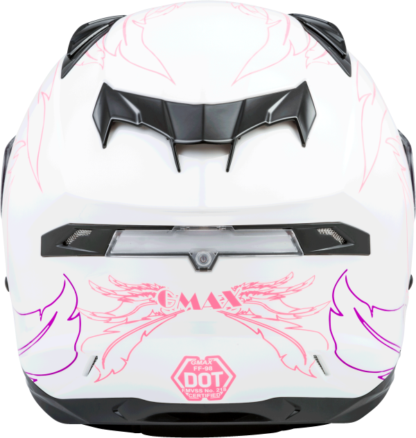Helmet, GMAX FF-98 Full Face Willow Helmet White/Pink Md | ECE/DOT Approved, LED Rear Light, Quick Release Shield | Lightweight Poly Alloy Shell | UV400 Coated Shields | Breath Deflector | Intercom Compatible, Knobtown Cycle