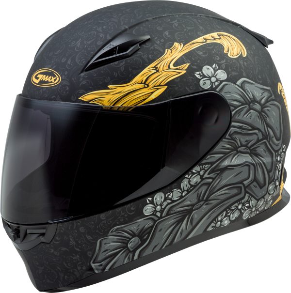 Helmet, GMAX FF-49S Full Face Yarrow Snow Helmet Matte Black/Gold Sm &#8211; DOT Approved with COOLMAX Interior and UV400 Protection &#8211; Intercom Compatible &#8211; Electric Shield Option &#8211; Helmet &#8211; Full Face, Knobtown Cycle