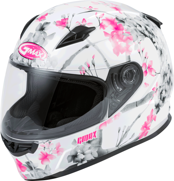 Helmet, GMAX FF-49 Full Face Blossom Helmet White/Pink/Grey XL &#8211; Lightweight DOT Approved Helmet with COOLMAX® Interior, UV400 Protection Shield, and Ventilation System &#8211; Intercom Compatible &#8211; 191361246500, Knobtown Cycle