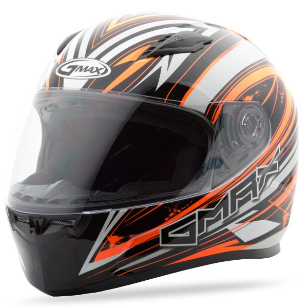 Helmet, GMAX FF-49 Full Face Warp Helmet White/Hi Vis Orange XL &#8211; Lightweight DOT Approved Helmet with COOLMAX® Interior and UV400 Resistant Face Shield &#8211; Ideal for Motorcycle Riders, Knobtown Cycle