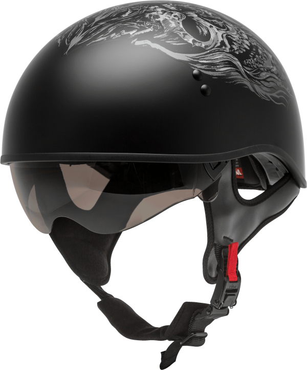 Hh 65 Half Helmet Ghost, GMAX HH-65 Half Helmet Ghost/Rip Naked Matte Black/Silver XS | DOT Approved COOLMAX Interior Removable Sun Shields Intercom Compatible | 191361232671, Knobtown Cycle