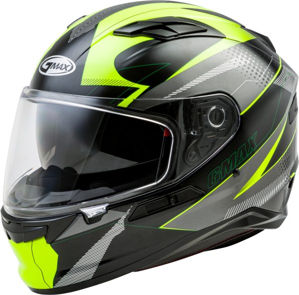 Helmet, GMAX FF-98 Full Face Apex Helmet Black/Hi Vis Sm | ECE/DOT Approved, LED Rear Light, Quick Release Shield | Lightweight Poly Alloy Shell | Breath Deflector, UV Protection | Intercom Compatible, Knobtown Cycle
