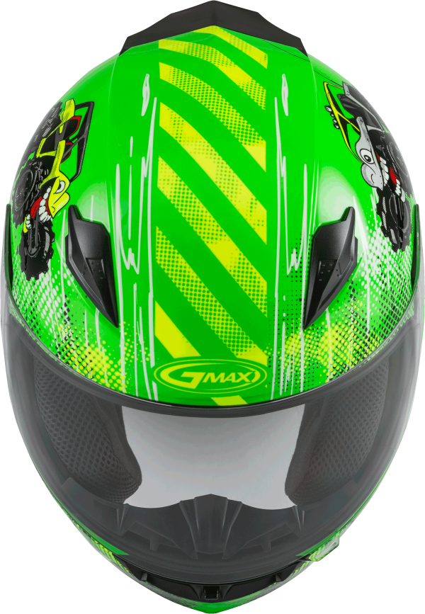 Youth, Youth GMAX GM-49Y Beasts Full Face Helmet Neon Green/Hi Vis Yellow &#8211; DOT Approved Lightweight Helmet with Adjustable Interior Sizes for Kids &#8211; Intercom Compatible &#8211; 191361218064, Knobtown Cycle