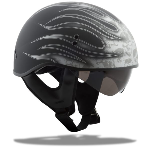 Gm 65 Half Helmet Flame Matte Black/Dark Silver Xl, GMAX GM-65 Half Helmet Flame Matte Black/Dark Silver XL | Coolmax Interior, Dual-Density EPS, DOT Approved | Motorcycle Half Helmet, Knobtown Cycle
