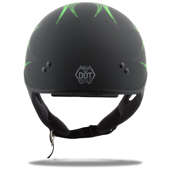 Gm, GMAX GM-65 Half Helmet Flame Matte Black/Green LG | DuPont Coolmax Interior | Premium Venting | Dual-Density EPS | DOT Approved | Motorcycle Helmet, Knobtown Cycle