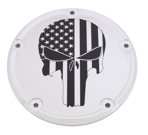 7 M8 Flt/Flh Derby Cover, Punisher Chrome 7 M8 Flt/Flh Derby Cover with Custom Engraving for Harley Davidson FLH and FLTR Models &#8211; 6061 Billet Aluminum &#8211; Made in USA &#8211; 3 Year Warranty, Knobtown Cycle