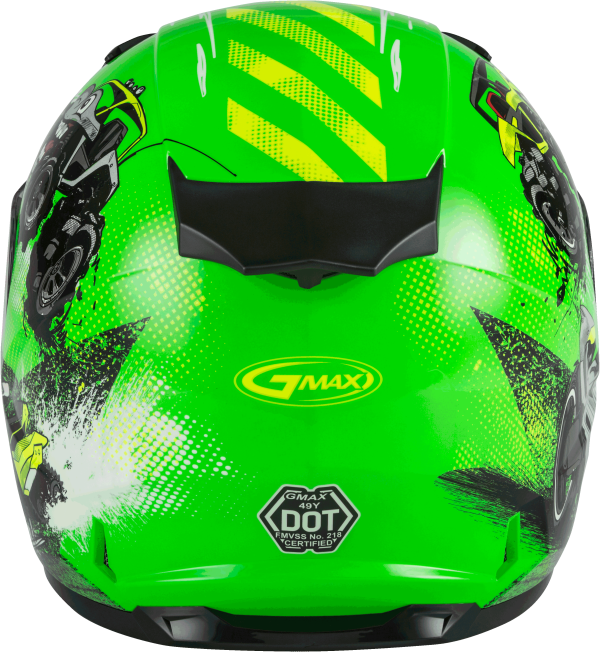 Youth, Youth GMAX GM-49Y Beasts Full Face Helmet Neon Green/Hi Vis Ym &#8211; DOT Approved Lightweight Helmet with Adjustable Interior Sizes for Kids &#8211; Intercom Compatible &#8211; 191361218057, Knobtown Cycle