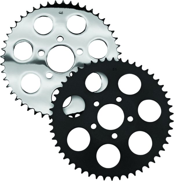 Chrome, Chrome Rear Sprocket 51t Dished Big Twin 00 13 | HARDDRIVE 191361073519 | Convert From Belt Drive to 530 Chain Drive | Transmission Belt Pulleys OEM Replacements | Rear Sprockets, Knobtown Cycle