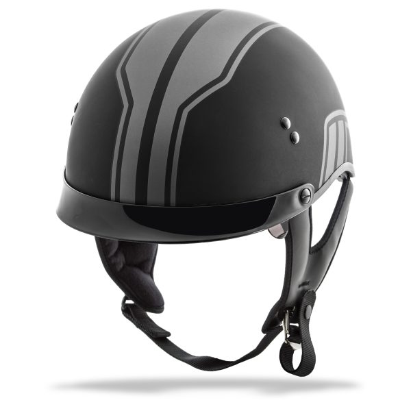 Helmet, GMAX HH-65 Half Helmet Full Dressed Twin Matte Black/Silver XS | DOT Approved, COOLMAX Interior, Dual Density EPS | Intercom Compatible | Helmet &#8211; Half Helmets, Knobtown Cycle