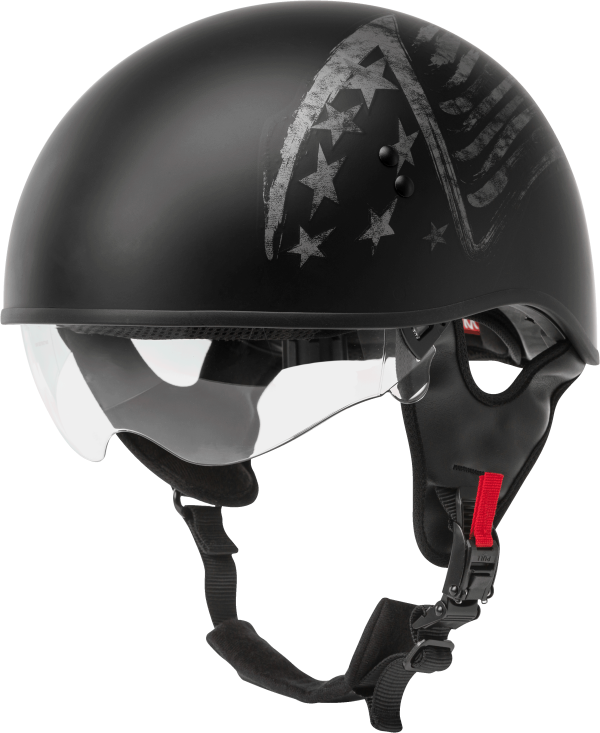 Hh 65 Half Helmet, GMAX HH-65 Half Helmet Bravery Matte Black/Grey Md | DOT Approved Helmet with COOLMAX® Interior | Removable Sun Shields and Neck Curtain | Intercom Compatible | Lightweight and Ventilated | Motorcycle Half Helmet, Knobtown Cycle