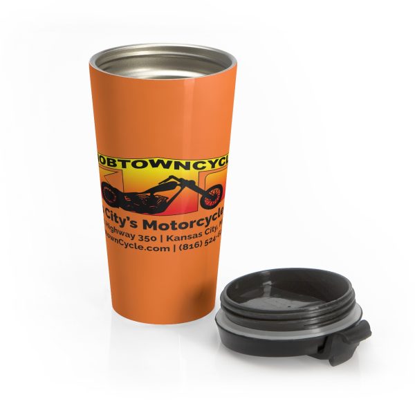 Stainless Steel, Stainless Steel Travel Mug 15oz &#8211; High-Quality Sublimation Printing &#8211; Flip-Top Lid &#8211; Ideal for Coffee or Tea Lovers &#8211; Keep Drinks at Perfect Temperature &#8211; Knobtown Cycle Bottles Glasses and Tumblers, Knobtown Cycle